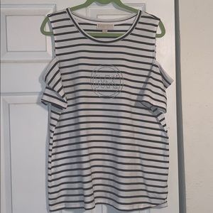 Michael Kors Striped Cold Shoulder Top